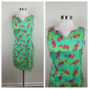 Haley & The Hound Red Green Seahorse Underwater Tropical Preppy Dress Women 6